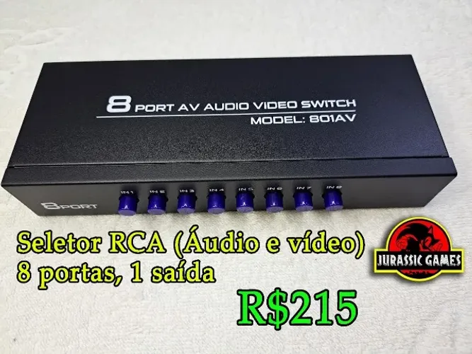 Seletor De Áudio E Vídeo Rca Com 8 Entradas 1 Saída. Switch de vídeo