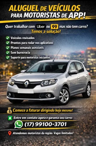 Locação de veículo para Uber / 99 ou particular 