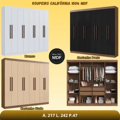 Guarda Roupa Casal 8 portas MDF 2,42m