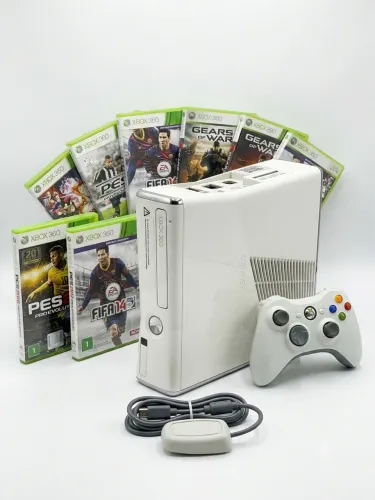 Xbox 360 Slim (Branco) + 1 controle + 6 jogos