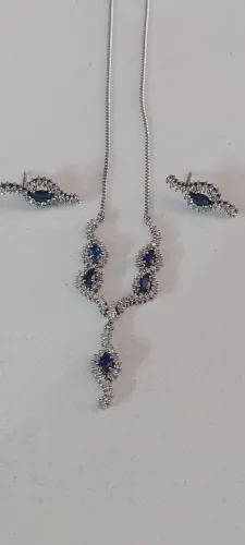 Conjunto ouro brilhantes safira
