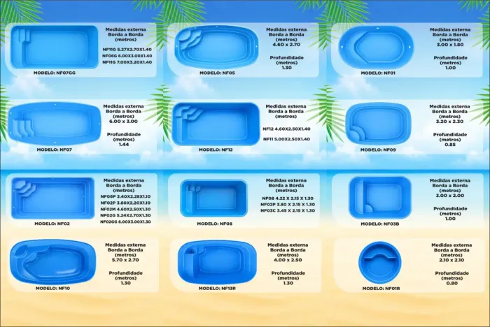 Piscinas de fibra completas e instaladas com deck