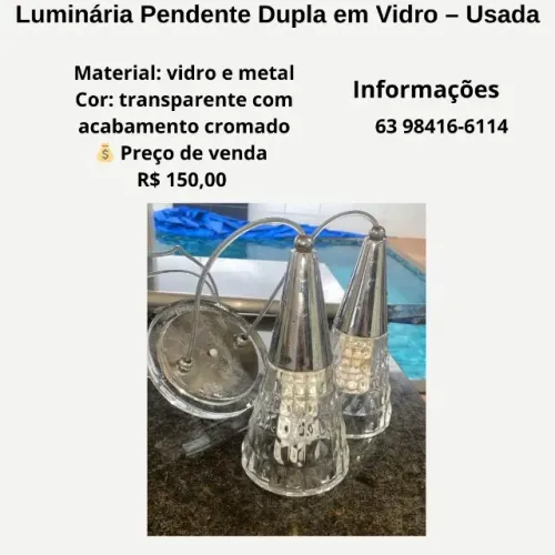 Luminária Pendente Dupla em Vidro - Usada