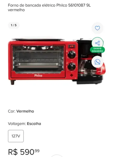 Forno Vermelho Philco 3 em 1