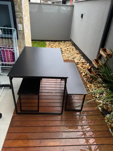 Conjunto Mesa De Jantar Industrial 2 Bancos Preta