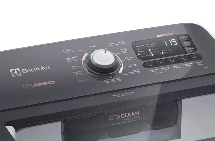 Máquina de lavar roupas Electrolux grande 17 kilos Premiun Care com água quente e vapor