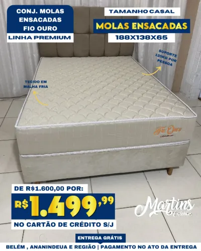 Cama Box Fio Ouro Molas Ensacadas Casal