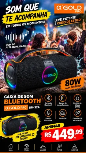 CAIXA DE SOM BLUETOOTH ?GOLD PRO SM-32A - 80W