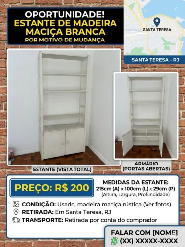 Oportunidade! Estante de madeira maciça branca