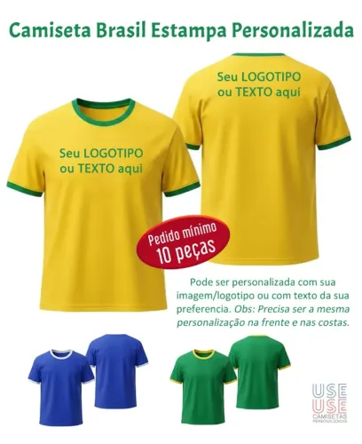 Camisetas Dry Fit Brasil Copa com Estampa Personalizada com sua imagem texto logotipo