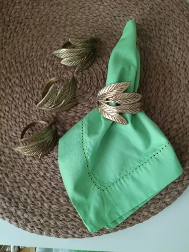 Kit 4 Anéis Guardanapo Metal Folhas  Mesa Posta