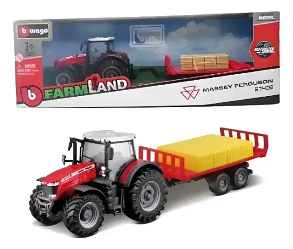 PROMOÇÃO - Miniatura Trator Massey Ferguson (11 Cm) -Farm Land - Burago Vermelho