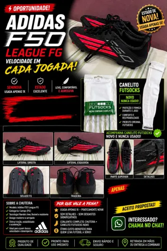 Chuteira Adidas F50 LEAGUE/FG + Canelito Futsocks | Seminova | Usada 1x