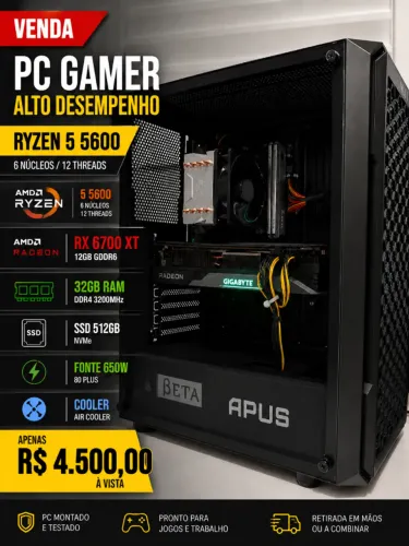 PC Gamer Ryzen 5 5600G + RX 6700XT 12GB + 32GB RAM