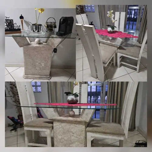 Mesa de mármore com 4 cadeiras + Aparador