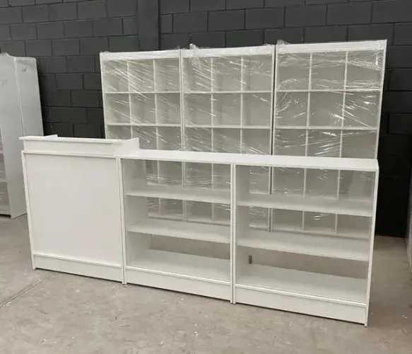 Móveis Farmácia Perfumaria Balcões Vitrine Prateleira Gôndola Estantes Canaletado Novo MDF