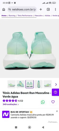 Tênis Adidas Boost Run Masculino - Verde água