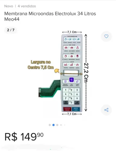 Painel Frontal com Teclado MEMBRANA Microondas Electrolux ME044<br>