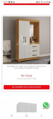 Guarda-Roupas 2 Portas com Espelho 3 Gavetas - Freijó