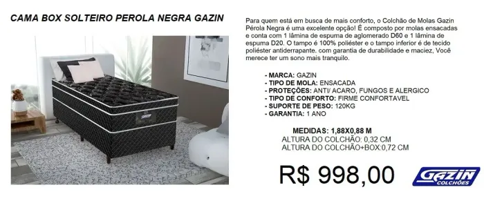 CONJUNTO GAZIN BOX+COLCHÃO