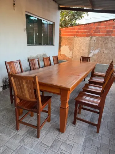 Mesa de 3mts com 10 cadeiras madeira maciça 