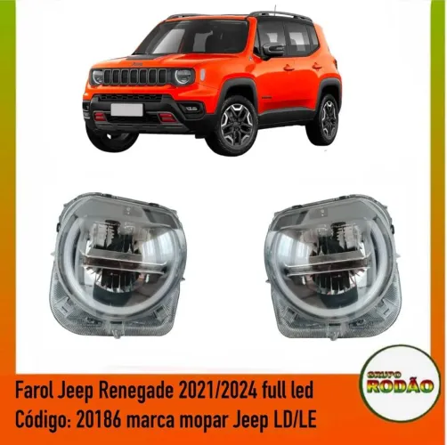 Farol jeep renegade 23/25 l.d/l.e com led c/drl c/reator