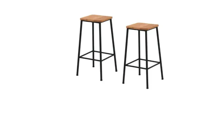 Conjunto 2 bancos altos madeira maciça e pés de ferro Tok Stok 