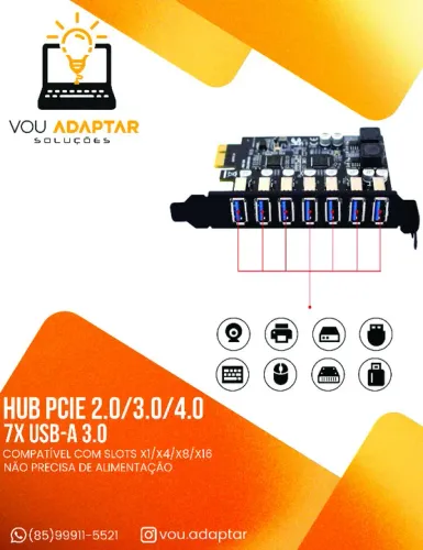 Adaptador Pcie Express P/ Placa mãe Hub 7x Usb 3.0 Para Desktop/Pc/Computado