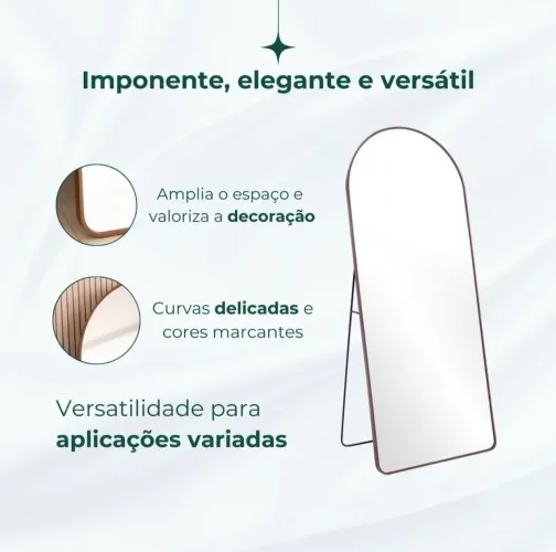 Espelho Grande Oval com Base Reta Marrom Corpo Inteiro 150x60 Cm com Suporte de Chão