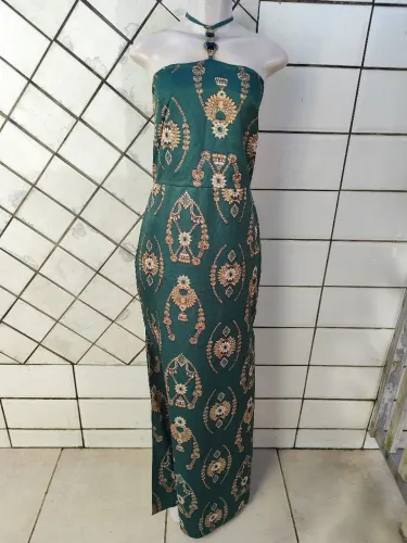 Vestido Longo Verde Estampado