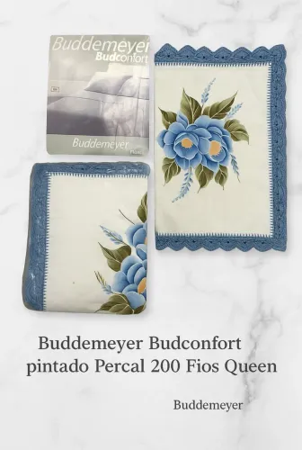 Lençol Percal 200 Fios Buddemeyer Budconfort Azul Super King Crochê Pintado