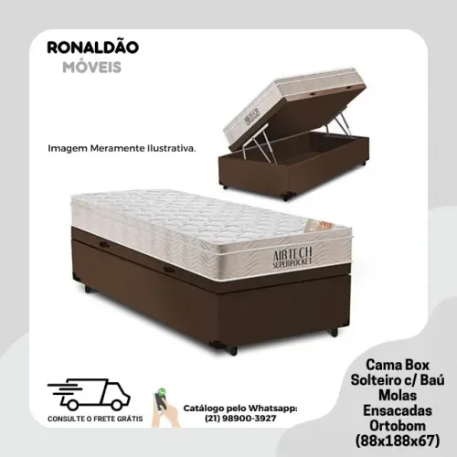 Cama Box Solteiro c/ Baú Molas Ensacadas - Entrega Rápida! 