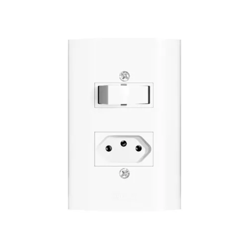 Noobi Informática | Interruptor Simples com Tomada Romazi Dunas 2P+T Simples 10A 4x2