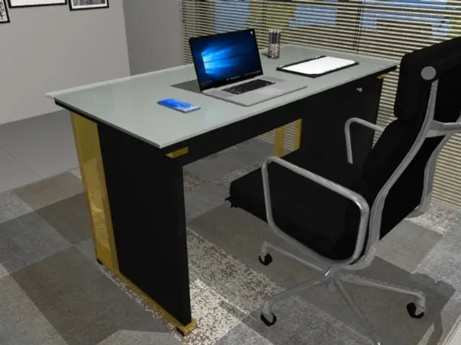 Mesa de Escritório Gold Negretta Com vidro Temperado 8mm. L105CM X P55cm x A74CM. 1 gaveta