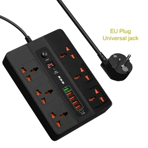 Asometech Extensão Elétrica 3000w 6 Tomadas/usb Pd3.0 Qc3.0 Preto