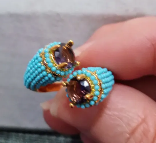 Anel turquesa e ametista. Cento RJ.