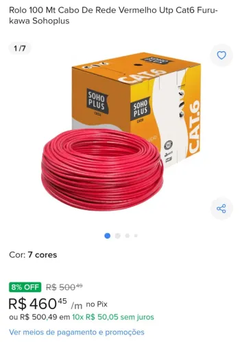 Rolo 140 Mt Cabo De Rede Vermelho Utp Cat6 Furukawa Sohoplus