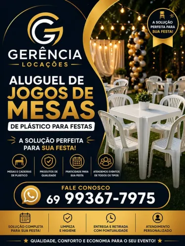 Aluguel de mesas a partir 9,00 temos geleira por 50,00