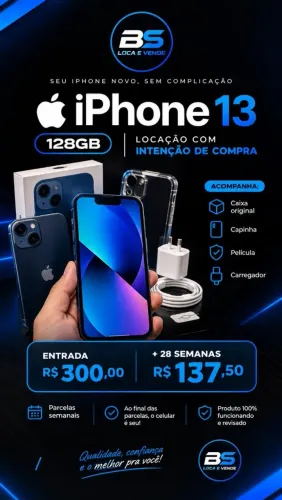 iPhone 13 128GB | R$300 Entrada + Parcelas Semanais | BS Loca e Vende
