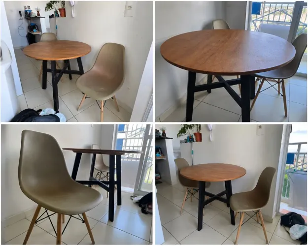 Mesa Redonda de Madeira 90cm + 2 Cadeiras