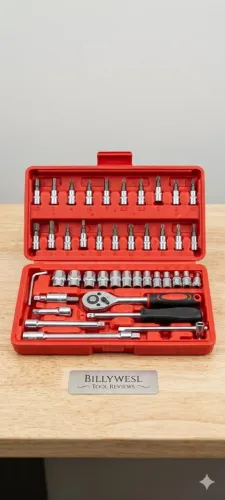 Kit de Ferramentas 46 Peças com Maleta | Soquetes 1/4 + Catraca Reversível + Bits