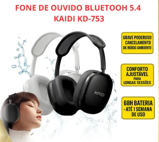 Fone Kaidi KD-753 | 68h Bateria + Grave Forte + ENC | Ultra Confortável