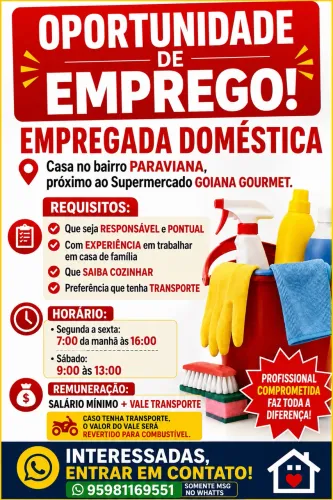 Contrato doméstica para uma casa no Bairro Paraviana