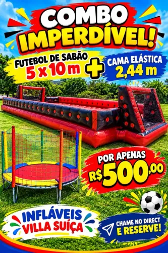 Aluguel de Futebol de Sabão e Infláveis | Combos Promocionais e tobogã