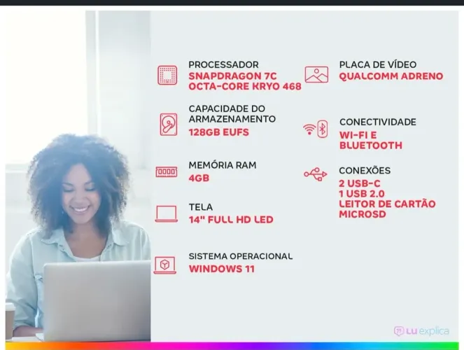 Notebook Samsung Book Go Snapdragon 7c 4GB RAM 128GB 14" Full HD Windows 11