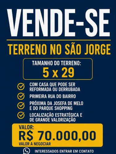 TERRENO NO SÃO JORGE, VALOR A NEGOCIAR - DIRETO COM O PROPRIETÁRIO