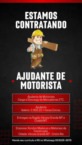 Contrata se ajudante de Motorista