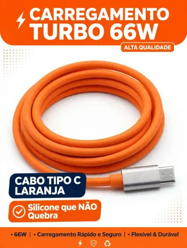 Cabo tipo C turbo 66W Laranja! Silicone macio carregamento super rápido..