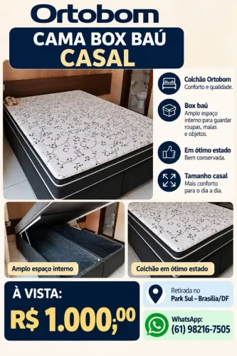 CAMA CASAL BOX BAÚ COM COLCHÃO