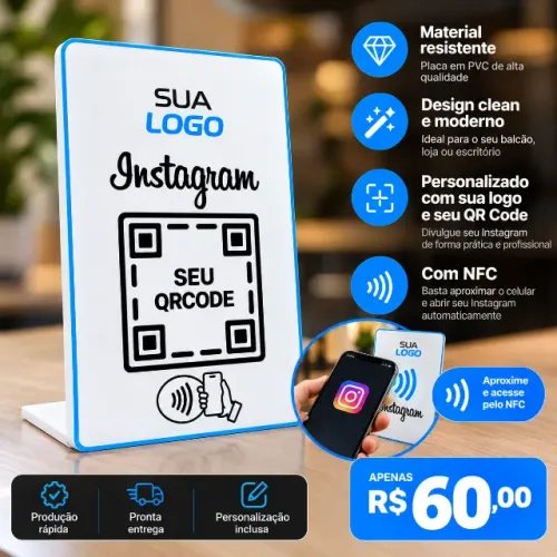 Plaquinha Instagram com QR Code + NFC Personalizada!